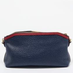 Pre Owned Burberry Navy Blue/Red Leather Peyton Crossbody Bag