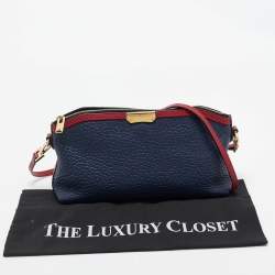 Pre Owned Burberry Navy Blue/Red Leather Peyton Crossbody Bag