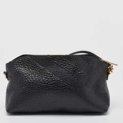 Pre Owned Burberry Black Embossed Check Leather Chichester Crossbody Bag