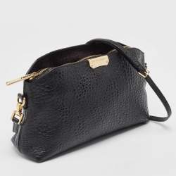 Pre Owned Burberry Black Embossed Check Leather Chichester Crossbody Bag