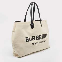 Burberry Off White Canvas Lewes Tote