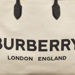 Burberry Off White Canvas Lewes Tote