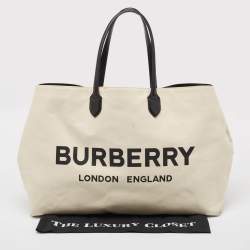 Burberry Off White Canvas Lewes Tote