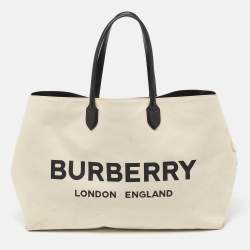 Burberry Off White Canvas Lewes Tote