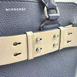 Burberry Navy Blue Leather Small Belt Tote Bag