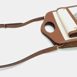 Burberry White/Brown Canvas/Leather Logo Print Mini Crossbody Bag