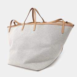 Burberry Cream/Brown Canvas XL Beach Canvas Tote Bag