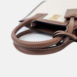مملوكة مسبقًا Burberry Ivory/Brown Leather and Canvas Mini Frances Tote Bag