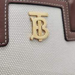 مملوكة مسبقًا Burberry Ivory/Brown Leather and Canvas Mini Frances Tote Bag