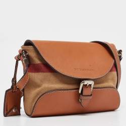 Pre Owned Burberry Brown Mega Check Canvas and Leather Henham Crossbody Bag