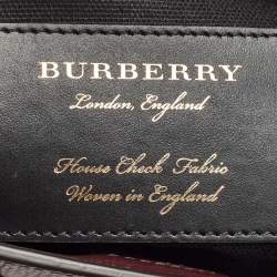 Burberry Burgundy/Beige House Check Fabric and Leather Mini Banner Tote