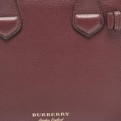 Burberry Burgundy/Beige House Check Fabric and Leather Mini Banner Tote