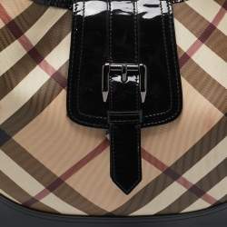 Pre Owned Burberry Black/Beige Nova Check PVC and Patent Leather Brooke Hobo