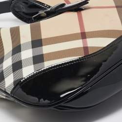 Pre Owned Burberry Black/Beige Nova Check PVC and Patent Leather Brooke Hobo