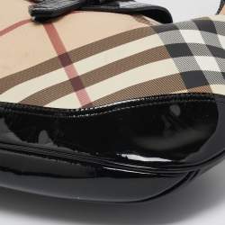 Pre Owned Burberry Black/Beige Nova Check PVC and Patent Leather Brooke Hobo