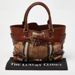 Pre Owned حقيبة يد بربري بريدل لينير جلد وكانفاس كاروهات هاوس أسود/ بيج متوسطة