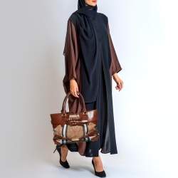 Pre Owned حقيبة يد بربري بريدل لينير جلد وكانفاس كاروهات هاوس أسود/ بيج متوسطة