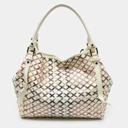 Burberry Beige House Check Canvas and Patent Leather Tote