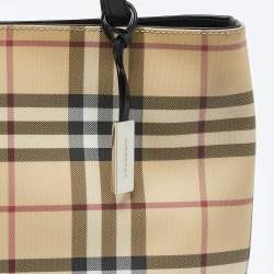 Pre Owned Burberry Beige House Check PVC and Patent Leather Tote