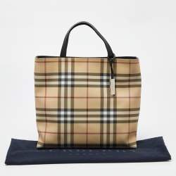 Pre Owned Burberry Beige House Check PVC and Patent Leather Tote