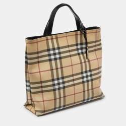 Pre Owned Burberry Beige House Check PVC and Patent Leather Tote