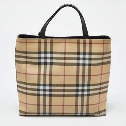 Pre Owned Burberry Beige House Check PVC and Patent Leather Tote