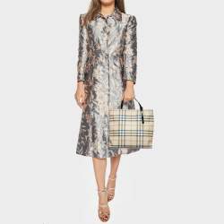 Pre Owned Burberry Beige House Check PVC and Patent Leather Tote