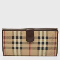 Burberry Brown/Beige Haymarket PVC and Leather Buckle Flap Continental Wallet