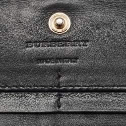 Pre Owned Burberry Black/Beige House Check Canvas and Leather Flap Continental Wallet