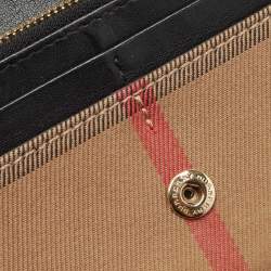 Pre Owned Burberry Black/Beige House Check Canvas and Leather Flap Continental Wallet
