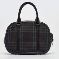 مملوكة مسبقًا Burberry Black Haymarket Check Nylon and Leather Orchard Bag