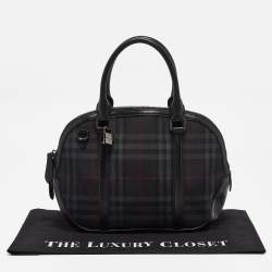مملوكة مسبقًا Burberry Black Haymarket Check Nylon and Leather Orchard Bag
