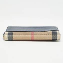 Burberry Navy Blue/Beige House Check Canvas and Leather Zip Continental Wallet