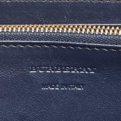 Burberry Navy Blue/Beige House Check Canvas and Leather Zip Continental Wallet