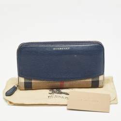 Burberry Navy Blue/Beige House Check Canvas and Leather Zip Continental Wallet