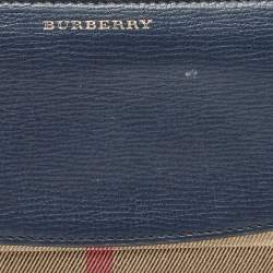 Burberry Navy Blue/Beige House Check Canvas and Leather Zip Continental Wallet