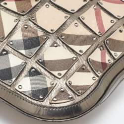 Pre Owned Burberry Beige/Metallic Nova Check PVC and Leather Crossbody Bag