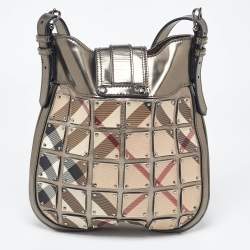 Pre Owned Burberry Beige/Metallic Nova Check PVC and Leather Crossbody Bag