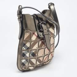 Pre Owned Burberry Beige/Metallic Nova Check PVC and Leather Crossbody Bag
