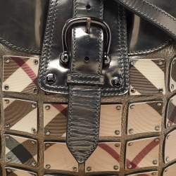 Pre Owned Burberry Beige/Metallic Nova Check PVC and Leather Crossbody Bag