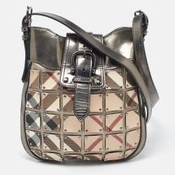 Pre Owned Burberry Beige/Metallic Nova Check PVC and Leather Crossbody Bag