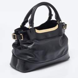 Pre Owned Burberry Black Leather Metal Tote