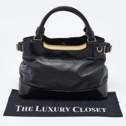 Pre Owned Burberry Black Leather Metal Tote