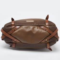 Burberry Two Tone Brown Leather Stitched Bridle Tote