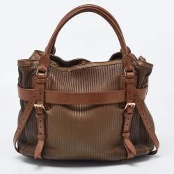 Burberry Two Tone Brown Leather Stitched Bridle Tote