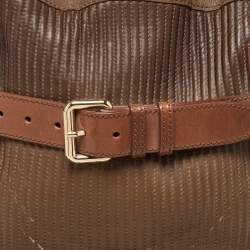 Burberry Two Tone Brown Leather Stitched Bridle Tote