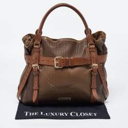 Burberry Two Tone Brown Leather Stitched Bridle Tote