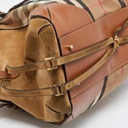 Pre Owned Burberry Multicolor House Check Canvas,Suede and Leather Tote