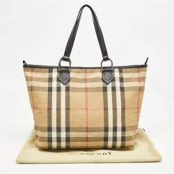 Burberry Beige/Black House Check Shimmer Fabric and Leather Nickie Tote