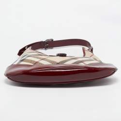 Pre Owned Burberry Burgundy/Beige Nova Check PVC and Patent Leather Brooke Hobo